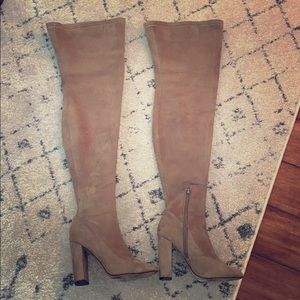 Beige thigh high boots